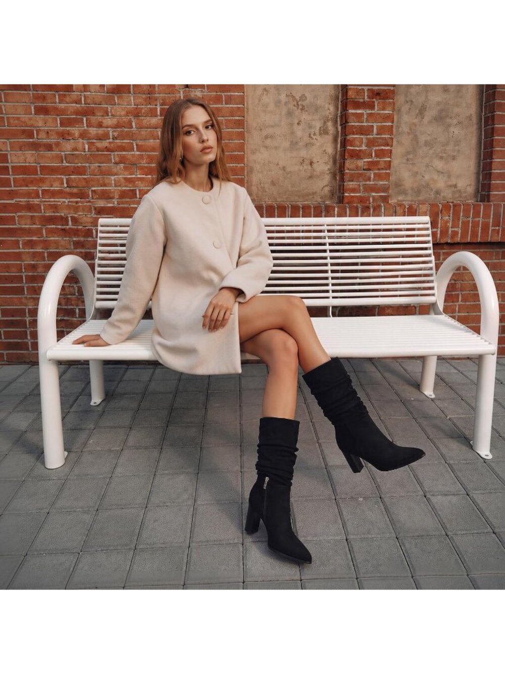 Women's Black Suede Mid Calf Slouch Pointed Toe High Heel Side Zipper Boots - Picture 4 of 6